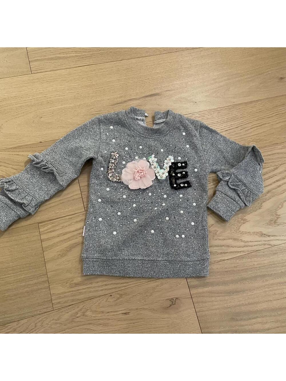 Girls Sweatshirt – Size 2 – Grey “LOVE” Pearl & Sequin Top